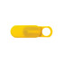 A yellow sliding webcam blocker with an oval shape and a circular hole for easy attachment.
