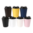 A drink bottle set featuring eight thermo cups in various colours: black, white, pink, yellow, brown, navy blue, and cream.