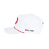 A white 5 panel polyester cap featuring a custom braid and a logo, with the text "Since 1985" on the side.