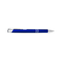 A blue metal pen with a silver clip and accents, featuring a sleek, polished design.