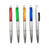 Five Colourful Abs ballpoint pens in silver with red, green, orange, blue, and black accents. Each pen features a clip and branding.