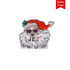 A Christmas hair claw featuring a Santa design, with bright colours, sunglasses, and a festive hat, plus a logo.