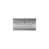 A silver PU leather glasses pouch featuring a curved flap and a gold button closure. It has a simple logo.
