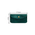A green velvet glasses pouch with a gold snap closure, featuring dimensions of 17.5 cm by 9 cm.