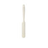A white silicone spatula with a long handle and a rounded edge, featuring a hole for hanging.