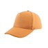 A PU leather baseball cap in a warm tan colour with a curved brim and a logo on the side.