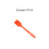 An orange pastry brush with a silicone bristle head and a long handle, featuring a logo.