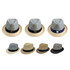 A collection of straw woven top hats in various colours and patterns, featuring different bands and styles.