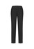 A pair of women's slim leg pants in black, featuring a bandless design and a pocket at the back.