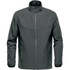 A men's jacket in dark grey with a zip front and a textured pattern. Features a stand-up collar and has branding.