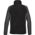A women's polar fleece jumper in black and grey, featuring a high collar and a logo on the back.