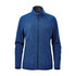 A women's full zip jacket in a deep blue shade, featuring a high collar and side pockets. It has a logo on it.