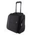 A wheeled underseat luggage bag in black with a telescopic handle and a logo. Features a zippered compartment.
