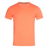 An orange crew neck t-shirt with short sleeves and a simple design. It features a subtle logo.