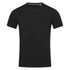A black men's V-neck t-shirt featuring short sleeves and a simple design, with a logo on the label.