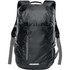 A black backpack featuring adjustable straps, multiple compartments, and a branding logo. Ideal for everyday use.