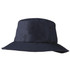 A navy blue bucket hat with a wide brim and a small logo. Ideal for sun protection and casual wear.