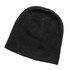 A black beanie with a simple, textured pattern, featuring a logo on the side.