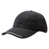 A black cap with a curved brim and a white accent along the front. It features a logo on the side.