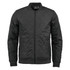A black thermal jacket with a quilted pattern, featuring a front zip and ribbed cuffs and hem. Includes branding.