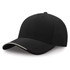 A black cap with a subtly contrasting peak and a logo on the front, made from recycled polyester.