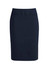 A stylish below-knee women's skirt in a dark navy colour, featuring a fitted silhouette and waistband.