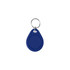 A blue NFC keytag with a keyring attachment, featuring a simple, rounded design.