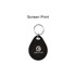 A black NFC keytag with keyring and a circular logo on the front.