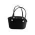 A black EVA tote bag with cut-out holes and two handles, featuring a simple design and a branded logo.