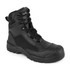 A black occupational boot featuring a high ankle design, reinforced toe cap, and lace-up closure.
