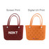 A maroon EVA beach bag with a logo and an orange EVA beach bag with polka dots and a logo.