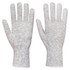 A pair of grey food glove liners with a textured surface, designed to fit both hands.