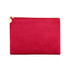 A red durable flat makeup bag with a zip closure and a gold accent. It has a smooth, textured finish.
