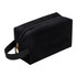 A black flannel cosmetic bag with a zip closure and a handle on one side. It features a simple design with no visible branding.
