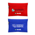 A red pouch and a blue pouch, both with a logo, labelled 'First Aid'.