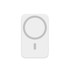 A white magnetic wireless power bank with a circular design and a small logo. The device has a capacity of 5000mAh.