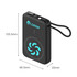 A black magnetic wireless power bank with a blue logo, measuring 105.5mm x 68.5mm x 22mm, includes a strap.
