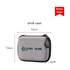 A small grey case with a zipper, featuring a logo on the front, measuring 14cm by 10cm by 4cm.