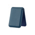 A navy blue PU foldable magnetic card holder with a phone stand feature. It has a smooth texture and a logo.