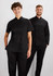 A short sleeve black jacket designed for women, featuring a double-breasted style and accompanied by matching black pants.