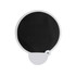 A 20cm foldable fan in black with a white trim and button detail, featuring a circular shape.