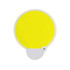 A 20cm foldable fan in bright yellow with a white handle and a small branding logo.