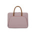 A pink PU laptop bag with brown handles and a zippered outer pocket. It features a sleek and simple design.