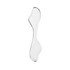A silver massage tool with a curved design, featuring a textured side for enhanced grip.