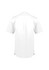 A white short sleeve chef shirt with a back pleat and side vents, featuring a logo.