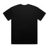 A black oversized tee with a plain design and no graphic elements, featuring a logo on the back.