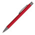 A red aluminum pen with a silver clip and tip, featuring a sleek design and branding.