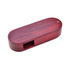A red wooden flash drive with an oval shape and a small opening for USB connection. It features a logo on one side.