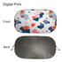 A light-blocking car sun shade featuring a colourful, abstract design on the front and a black back.
