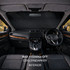 A light-blocking car sun shade in black, fitted on the interior of a vehicle, covering the front windshield.